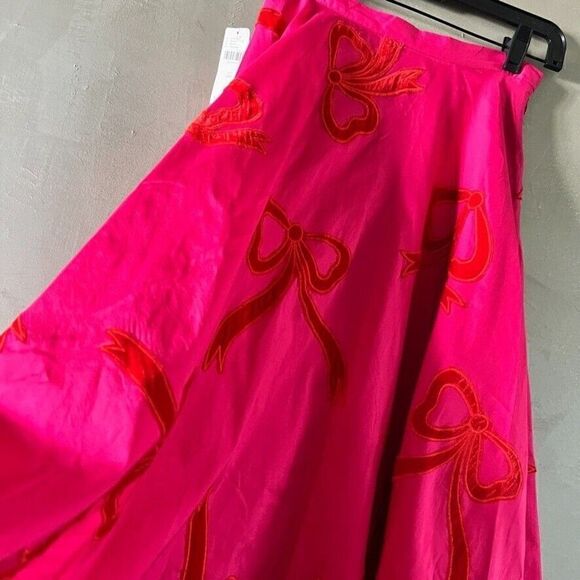 ANTHROPOLOGIE Maeve Taffeta Bow Maxi Skirt Pink Red - Picture 8 of 8